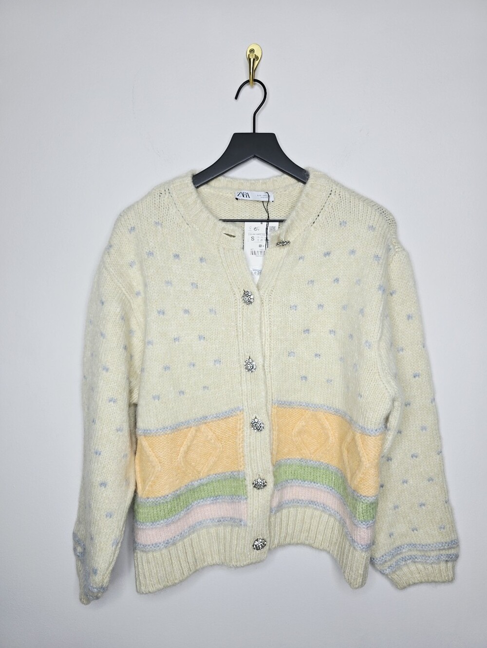 ZARA Pastel Cardigan Sweater with Jewel Buttons Size Small